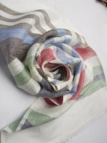 Multicolor 1.6 m Striped Cotton Linen Stole