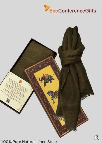 Dark Green Natural Linen Stole