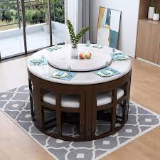 Luxury Modern Foldable Round Dining Table with Marble Top – Natural Finish for Home, Kitchen, Living Room, Bedroom, or Villa