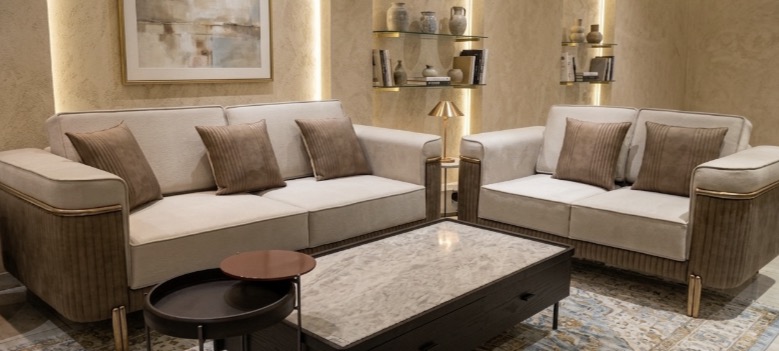 Dual-Tone Fabric Sofa Set