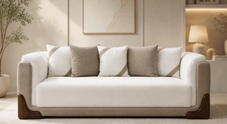 Modern Sheesham Base Fabric Sofa