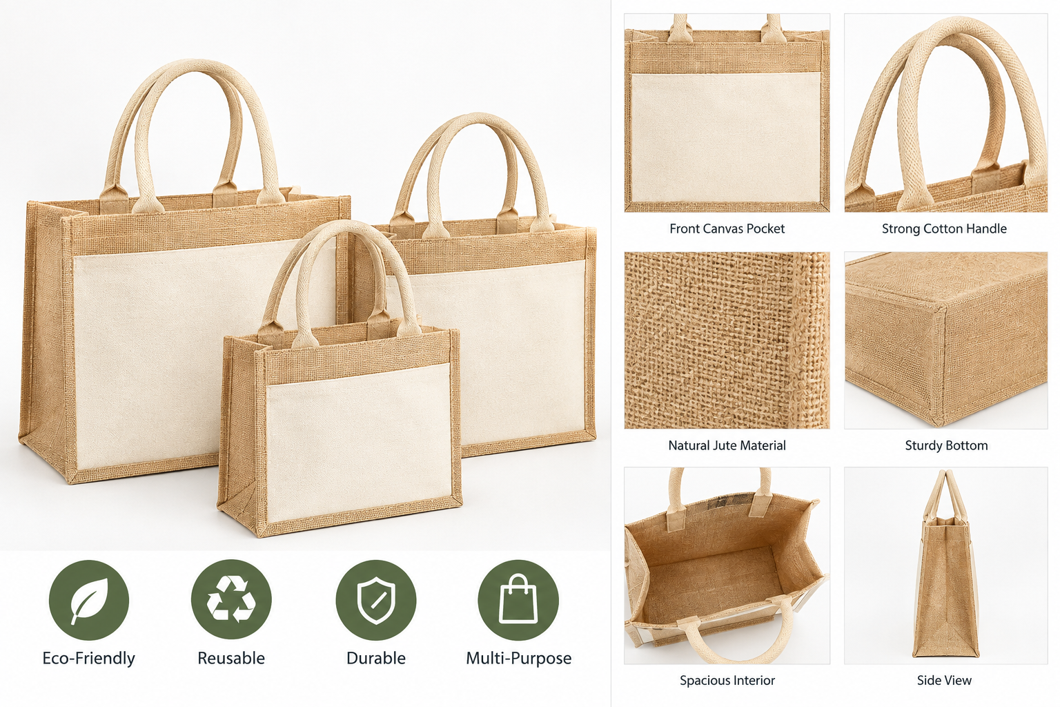 Jute Bag with Canvas Pocket