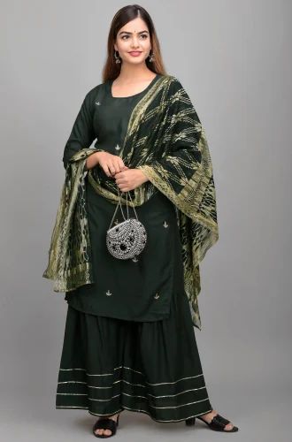 Rayon Kurti With Sharara And Dupatta, Size: XL