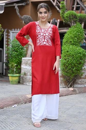 Rayon Embroidered Kurti Sharara