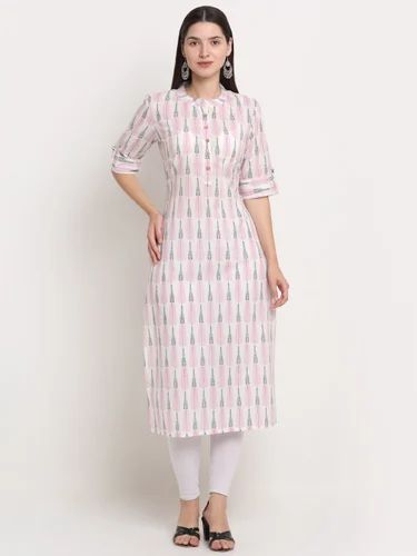 38-46 Formal Ladies Cotton Printed Straight Kurti
