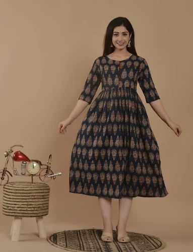 Hand Block Printed Cotton Frock Pattern Anarkali Kurta, Wash Care: Handwash