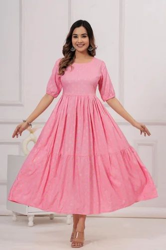 Ladies Rayon Fabric Printed Kurta Gown