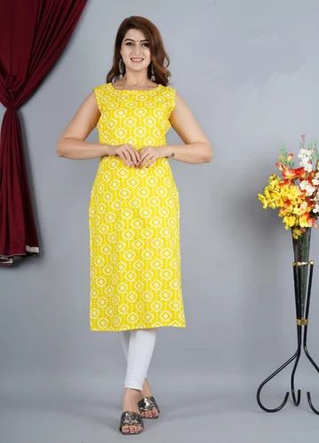 Rayon Printed Regular Sleeveless Kurta, Size: M-xxl