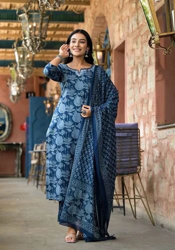 Cotton Kurti With Pant And Dupatta Set