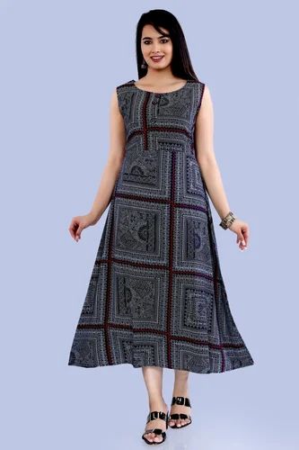 A-Line Ladies Rayon Printed Sleeveless Kurti