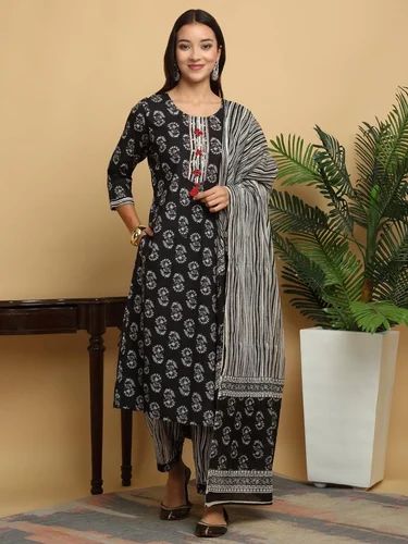 Formal wear Stitched Cotton Printed Kurti Pant Dupatta Set