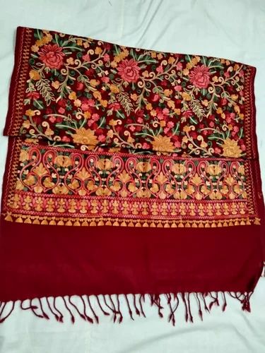 Red Embroidered Pashmina Stole