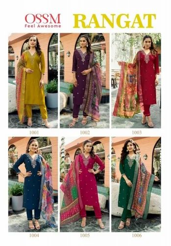 Rangat by ossm readymade viscose roman silk classic plus size suit for ladies