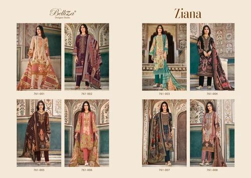 Printed Belliza Cotton Suit, Unstitched