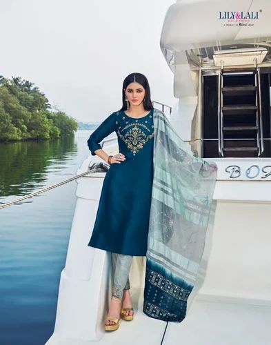 Embroidered Silk Hand Work Suits, Stitched