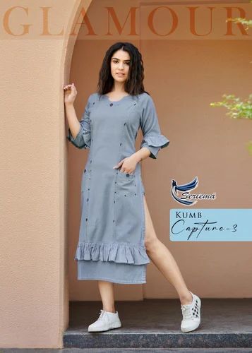 Straight Ladies Denim Cotton Kurti