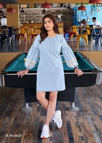 Unique Design Denim Embroiderey Tops Kurti