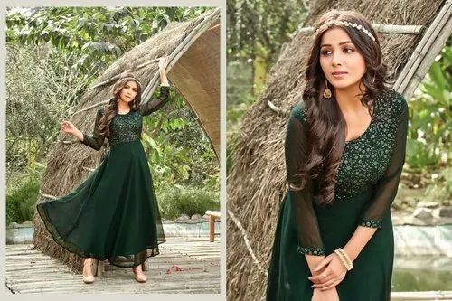 Long Georgette Ladies Party Wear Kurtis, Wash Care: Machine wash