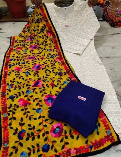 Chiken Formal Wear New Chikan Kurti with Chikan Palazzo N Dupatta for Womens, Wash Care: Machine wash
