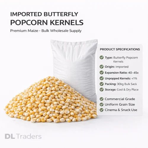 Imported Butterfly Popcorn Kernels, 30 Kg