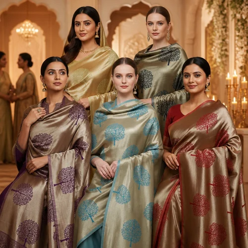 Fine wool shimmer pashmina tree motifs stoles