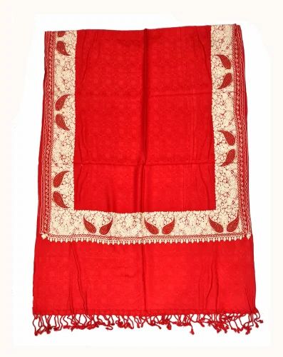 Red Viscose With Aari Work Stoles