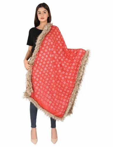 Lucky Faux Fur Stole With Sequins Work