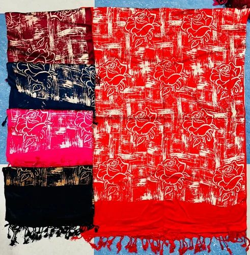 Printed Red 72x185cm Rayon Stole