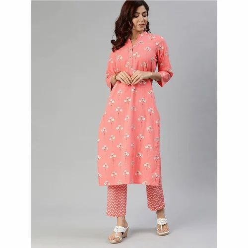 Pink Flower Cotton Suit Set, Readymade