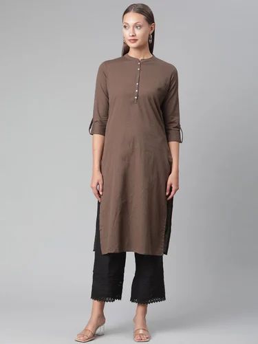 Brown Cotton Flex Straight Kurti