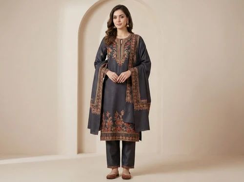 Stitched Printed Winter Knitted Kurti Suits, Polyester Viscose Lycra Blend
