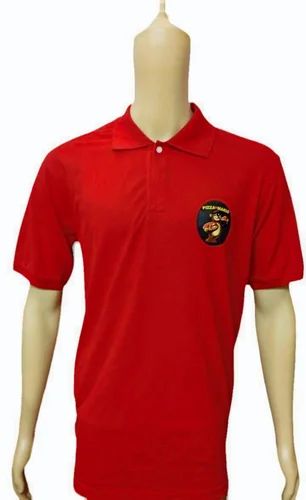 Cotton Red Men Corporate Collar Neck T Shirt, Size: Medium