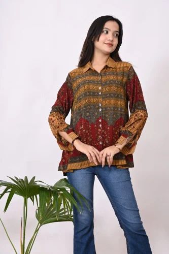 Designer Vintage Crepe Silk Shirt for Women