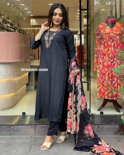 Embroidered Black Chanderi full set