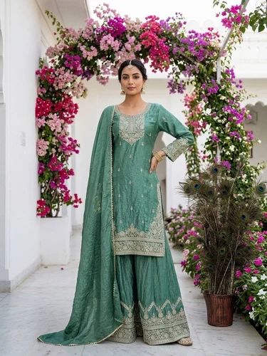 Designer Top Sharara suit, Silk