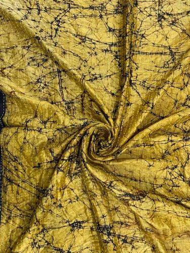 Yellow Silk Kantha Reversible Vintage Stole Supplier