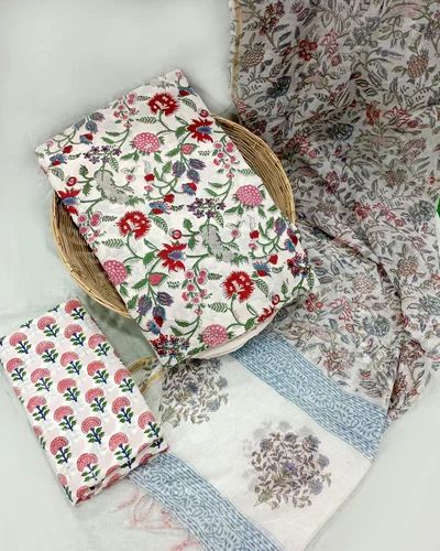 Unstitched Hand Block Printed Cotton Suit Set