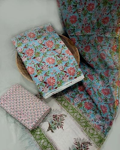 Hand Block Printed Cotton Suit Set, Multicolour
