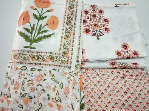 Cotton Unstitched Hand Block Printed Suits