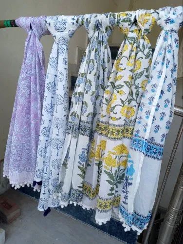 Cambric Cotton Block Printed Stole