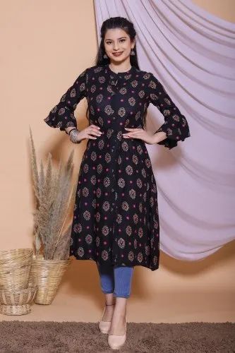 Printed Girl Rayon Double Layer Kurti