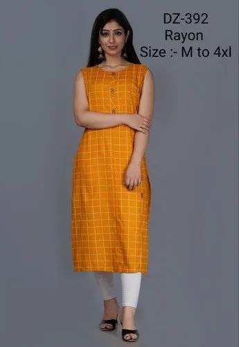 Rayon Printed Straight Kurti, Size: M To Xxl