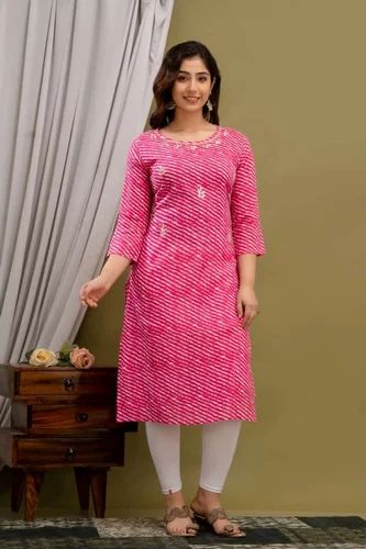 Cotton Lahariya Gota Patti Straight Kurti
