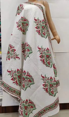 Casual Wear White Printed Cotton Handmade Trendy Jaipur Stole