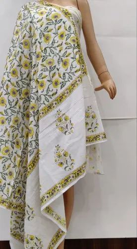 Casual Wear Multicolor Jaipur Cotton Stole with Block Print Handmade