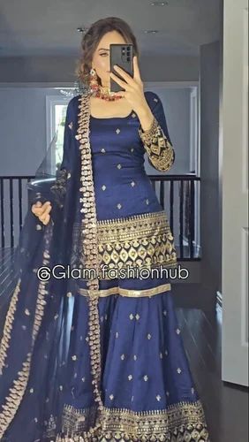 Punjabi Women Wear Heavy Vichitra Silk Fully Stitch Wedding Salwar Suit 2024 Collection