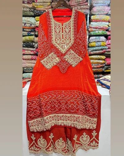 Gujarati Trendy Wedding& Party Special Digital Printed Bright Color Salwar Suit With Stole