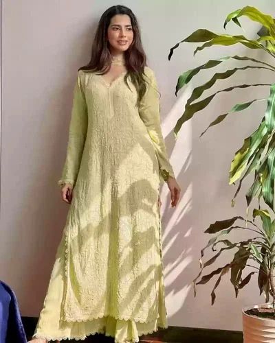 Muslim Women Wear Georgette Fabric With Chikan KARI Work Three Piece Salwar Suit