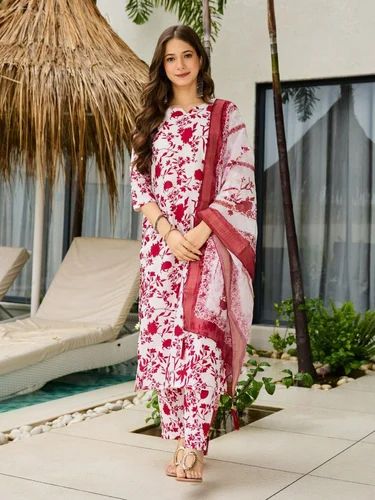First Time Dry Clean Fancy Floral Printed S TO XXL Size Kurti& Bottom With Dupatta Set