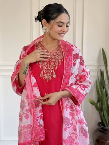 Embroidered Beautiful Designer Suit on Chanderi Silk Febric